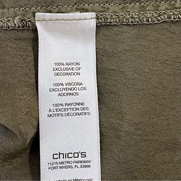 Chico’s Silky Olive Green Button Up Shirt With Sequin Pocket Size 0 Small 4 - Picture 5 of 6